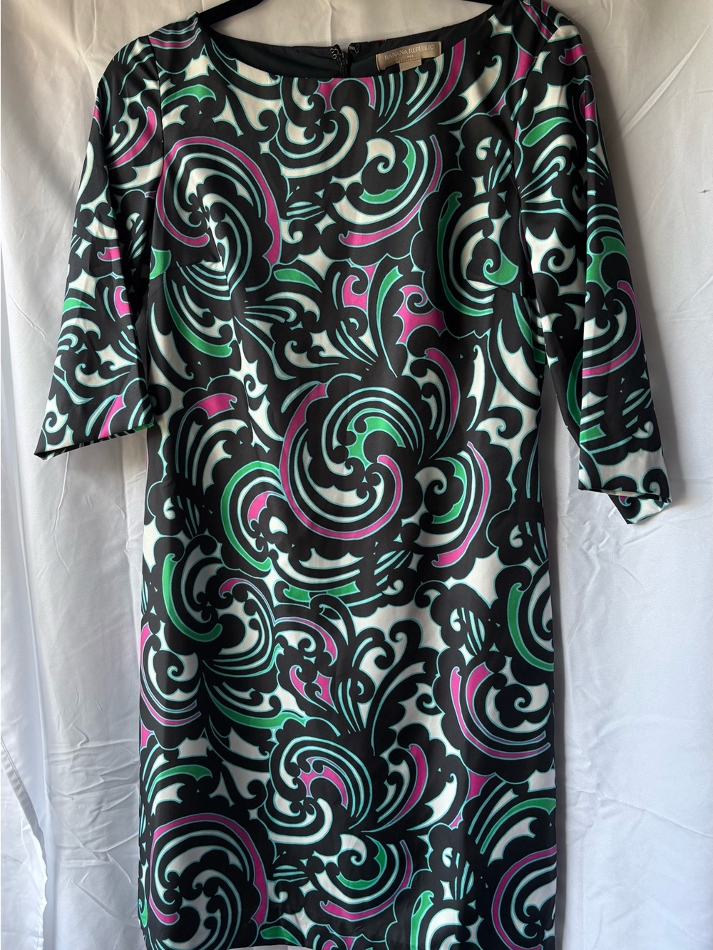 Banana Republic Black Dress with Teal and Magenta Swirl Print